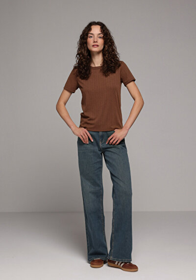 Image de T-shirt À Manches Courtes Marron Regular Fit Droit Femme
