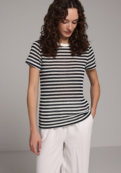 Image de T-shirt À Manches Courtes Marine Regular Fit Rayé Femme