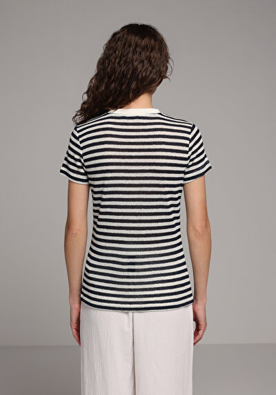 Image de T-shirt À Manches Courtes Marine Regular Fit Rayé Femme