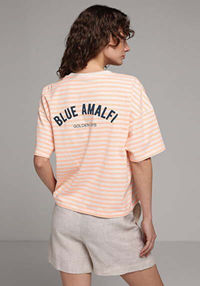 Image de T-shirt À Manches Courtes Orange Regular Fit Rayé Femme