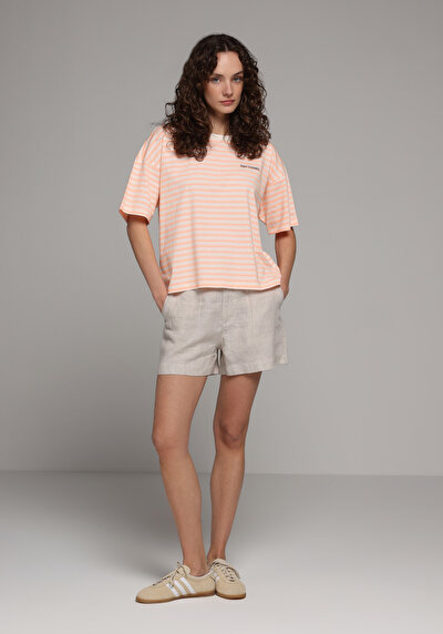 Image de T-shirt À Manches Courtes Orange Regular Fit Rayé Femme