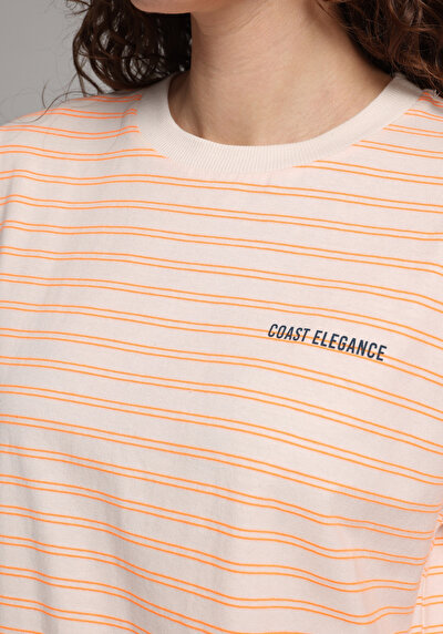 Image de T-shirt À Manches Courtes Orange Regular Fit Rayé Femme