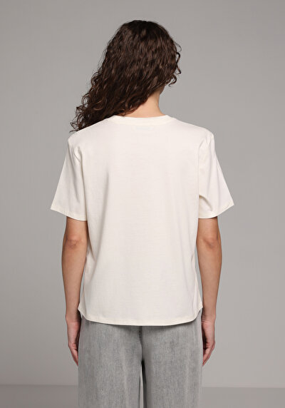 Image de T-shirt À Manches Courtes Ecru Regular Fit Imprimé Femme