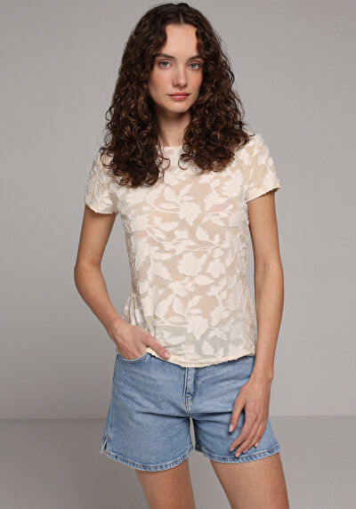 Image de Blouse À Manches Courtes Ecru Slim Fit Manches Courtes Femme