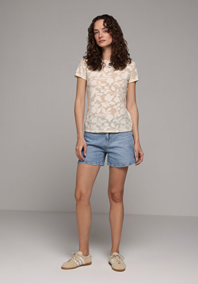 Image de Blouse À Manches Courtes Ecru Slim Fit Manches Courtes Femme