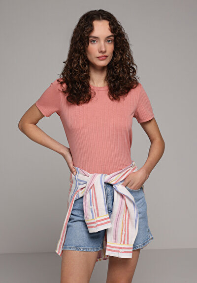 Image de T-shirt À Manches Courtes Rose Regular Fit Droit Femme