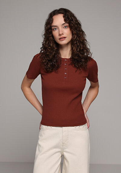 Image de Chemise Polo À Manches Courtes Marron Droit Slim Fit Femme