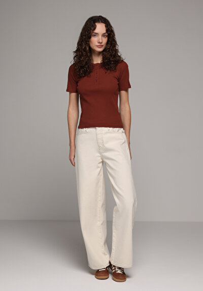 Image de Chemise Polo À Manches Courtes Marron Droit Slim Fit Femme