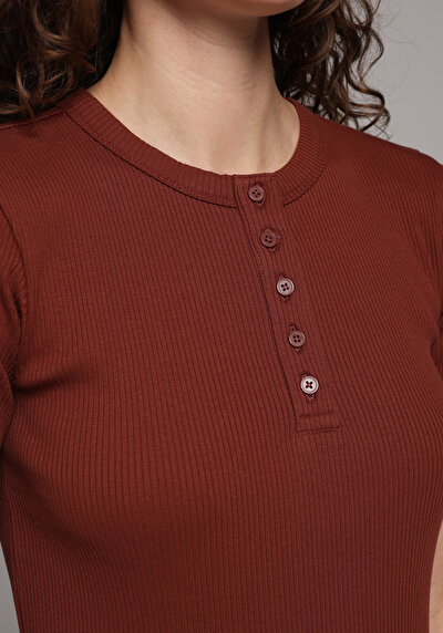 Image de Chemise Polo À Manches Courtes Marron Droit Slim Fit Femme