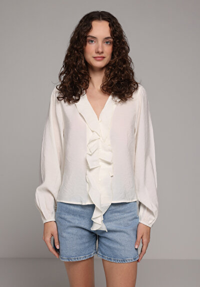 Image de Chemise À Manches Longues Ecru Fashion Fit Droit Uni Femme