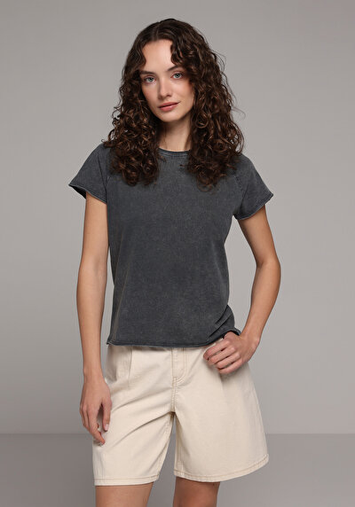 Image de T-shirt À Manches Courtes Anthracite Regular Fit Droit Femme