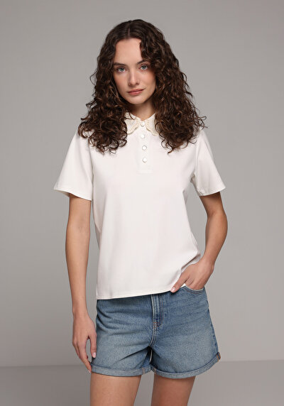 Image de Blanc Regular Fit Droit Pique Femme