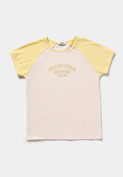 Image de T-shirt À Manches Courtes Ecru Slim Fit Imprimé Femme