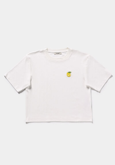 Image de T-shirt À Manches Courtes Blanc Regular Fit Brodé Femme