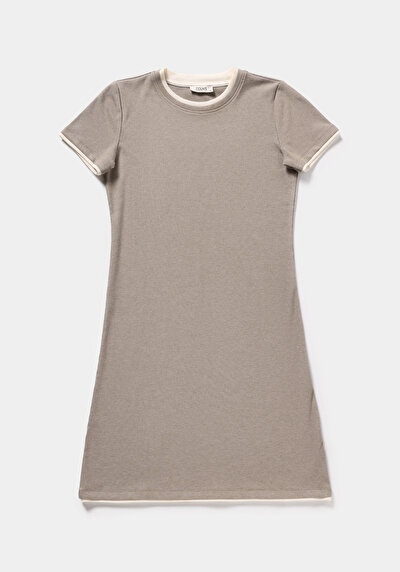 Image de Robe Vert Slim Fit Manches Courtes Normale Côtelé Femme