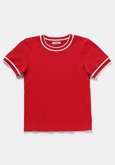 Image de T-shirt À Manches Courtes Rouge Slim Fit Droit Femme