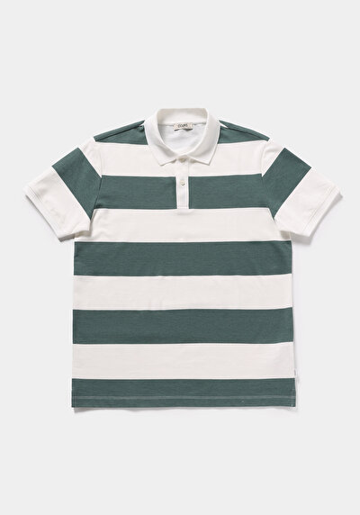 Image de T-shirt Polo À Manches Courtes Vert Rayé Regular Fit Homme
