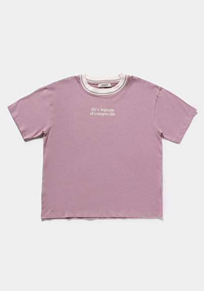 Image de T-shirt À Manches Courtes Violet Oversize Fit Droit Femme