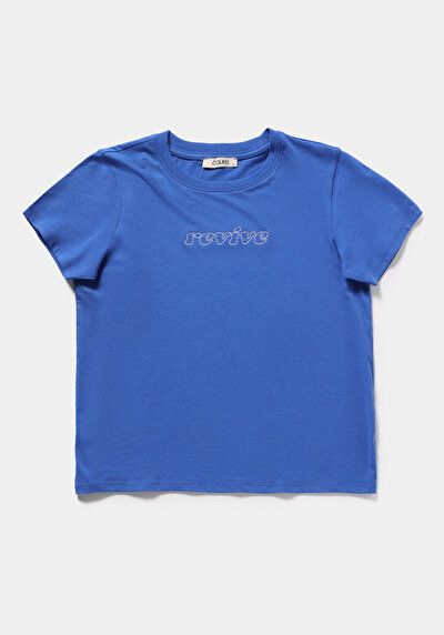 Image de T-shirt À Manches Courtes Bleu Regular Fit Droit Femme