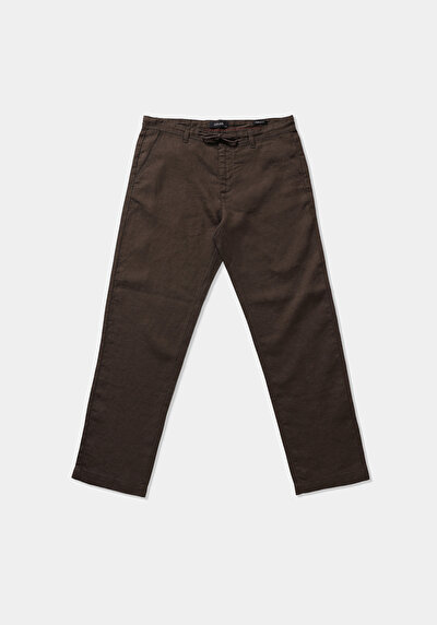 Image de Pantalon Marron Straight Leg Medium Rise En Lin Regular Fit Homme