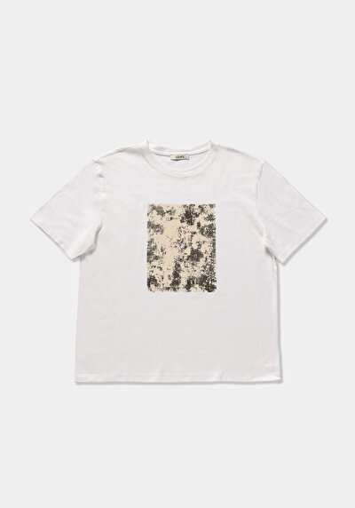 Image de T-shirt À Manches Courtes Blanc Regular Fit Imprimé Femme