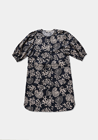 Afficher les détails de Robe Marine Regular Fit Manches Trois-quarts Mini Popeline Femme