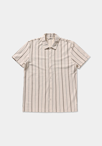 Image de T-shirt Polo À Manches Courtes Ecru Rayé Regular Fit Homme