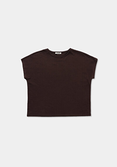 Image de T-shirt À Manches Courtes Marron Regular Fit Droit Femme