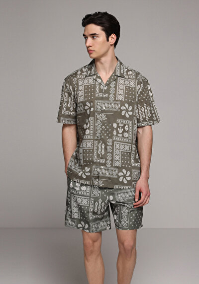 Image de Short De Bain Kaki Regular Fit Doublé Homme
