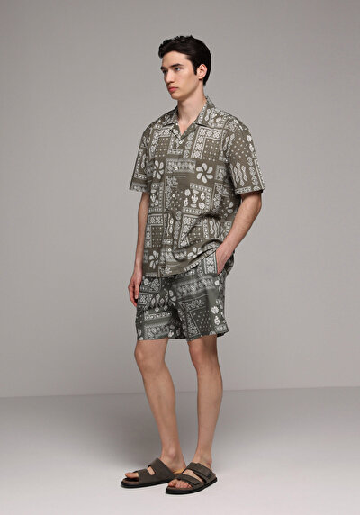 Image de Short De Bain Kaki Regular Fit Doublé Homme