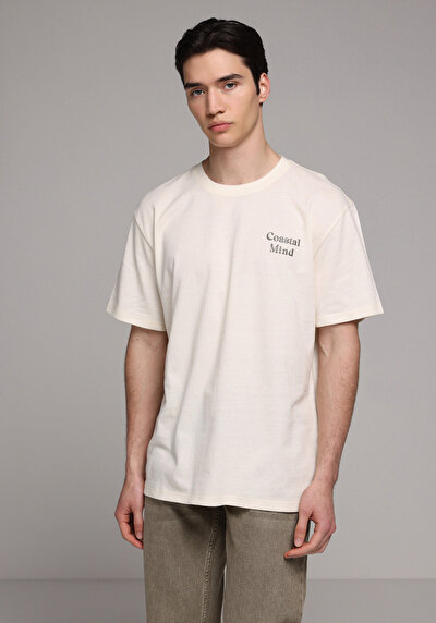 Image de T-shirt À Manches Courtes Ecru Comfort Fit Droit Homme