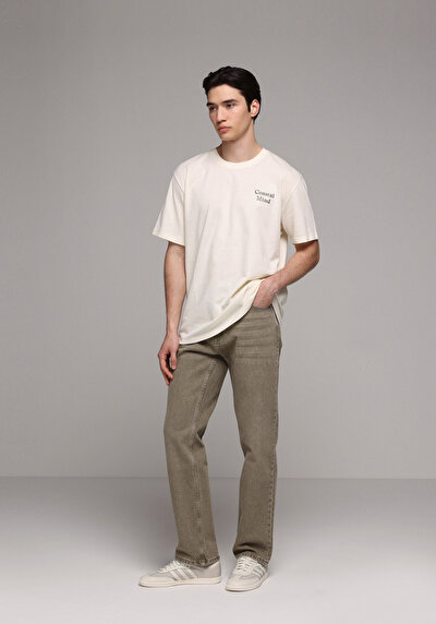 Image de T-shirt À Manches Courtes Ecru Comfort Fit Droit Homme