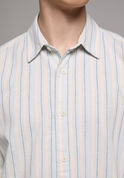 Image de Chemise À Manches Longues Bleu Relaxed Fit Rayé Lin Homme