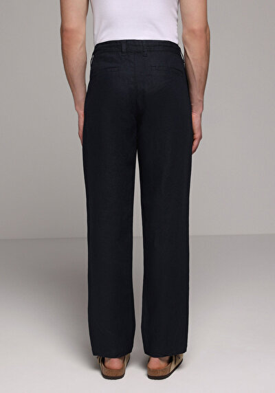 Image de Pantalon Marine Straight Leg Medium Rise En Lin Regular Fit Homme
