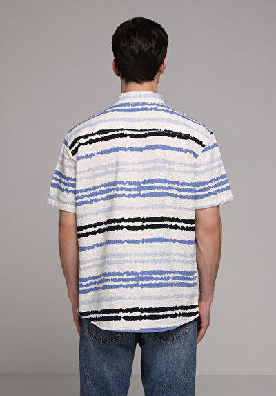 Image de Chemise À Manches Courtes Bleu Rayé Regular Fit Homme