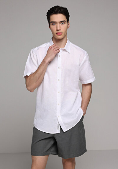 Image de Chemise À Manches Courtes Blanc Droit Regular Fit Homme