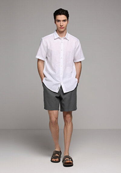 Image de Chemise À Manches Courtes Blanc Droit Regular Fit Homme