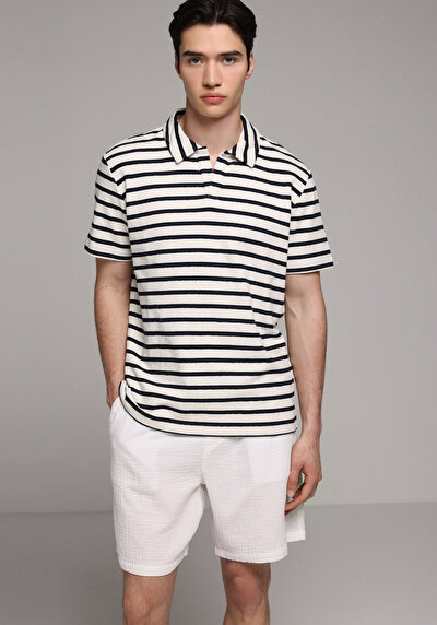 Image de T-shirt Polo À Manches Courtes Marine Rayé Regular Fit Homme