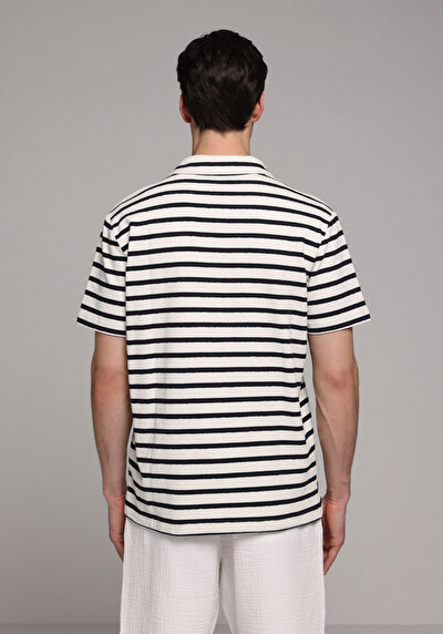 Image de T-shirt Polo À Manches Courtes Marine Rayé Regular Fit Homme