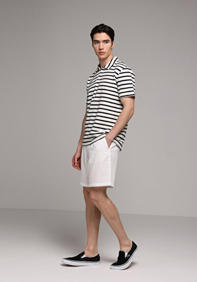 Image de T-shirt Polo À Manches Courtes Marine Rayé Regular Fit Homme