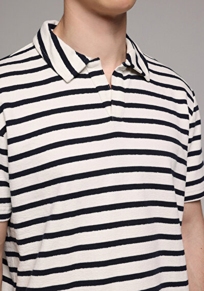 Image de T-shirt Polo À Manches Courtes Marine Rayé Regular Fit Homme