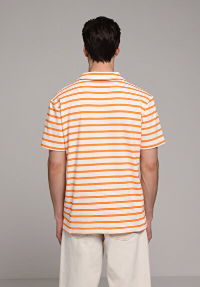 Image de T-shirt Polo À Manches Courtes Orange Rayé Regular Fit Homme