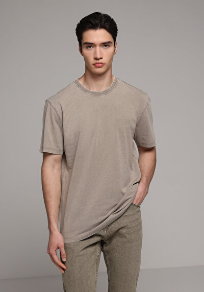 Image de T-shirt À Manches Courtes Beige Regular Fit Droit Homme