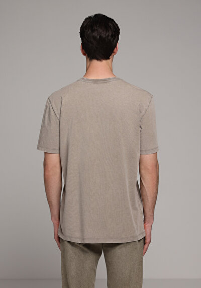 Image de T-shirt À Manches Courtes Beige Regular Fit Droit Homme