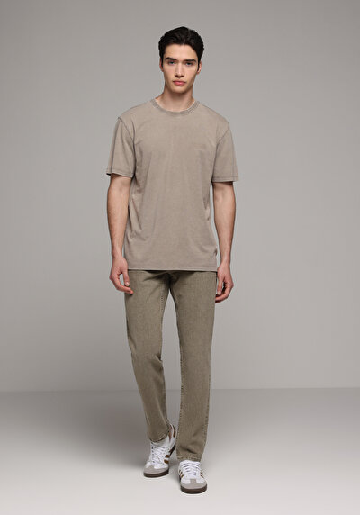 Image de T-shirt À Manches Courtes Beige Regular Fit Droit Homme