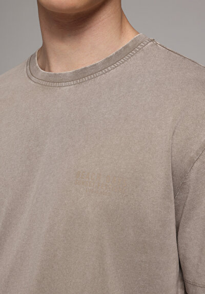 Image de T-shirt À Manches Courtes Beige Regular Fit Droit Homme
