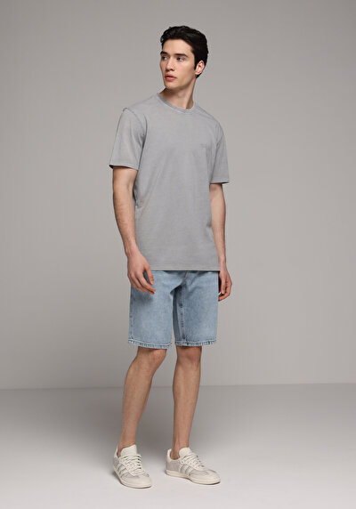 Image de T-shirt À Manches Courtes Gris Regular Fit Droit Homme
