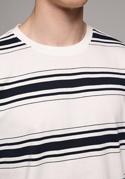Image de T-shirt À Manches Courtes Blanc Regular Fit Rayé Homme