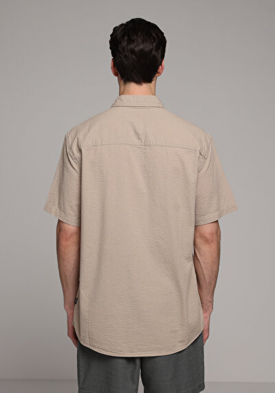 Image de Chemise À Manches Courtes Beige Droit Regular Fit Homme