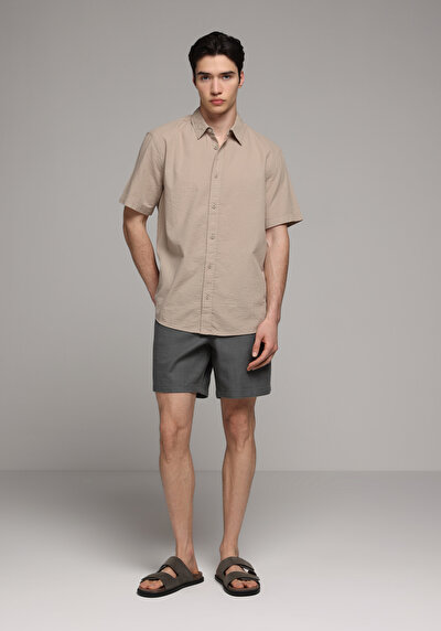 Image de Chemise À Manches Courtes Beige Droit Regular Fit Homme